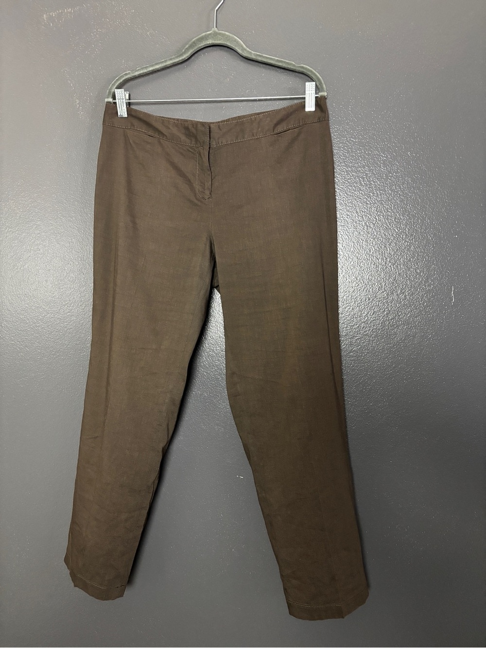 Eileen Fisher Linen Blend Straight Leg Trousers - Dark Brown - M Petite